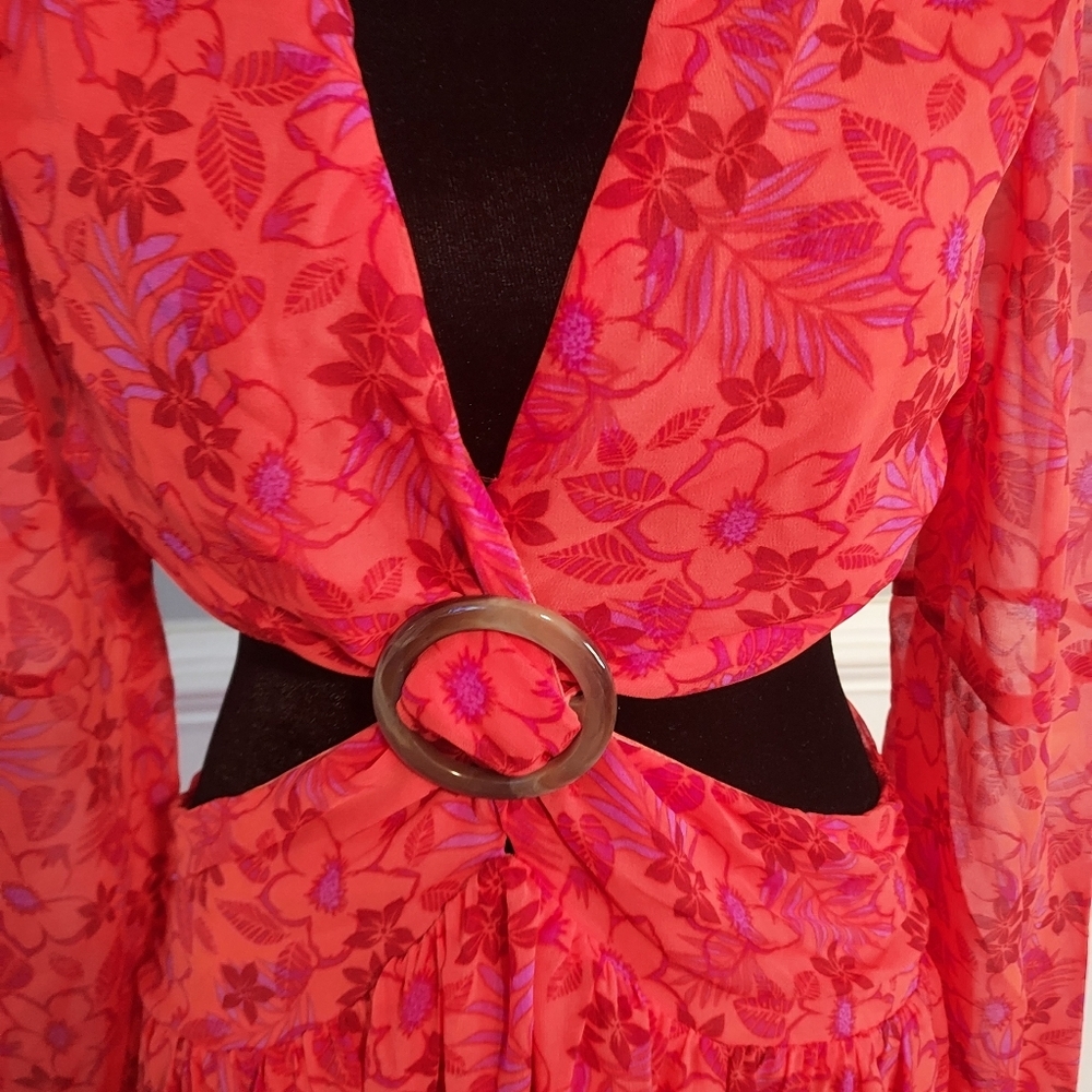 VICI Floral Orange and Pink Maxi Dress Cut-out detail Sz-L - Picture 5 of 7